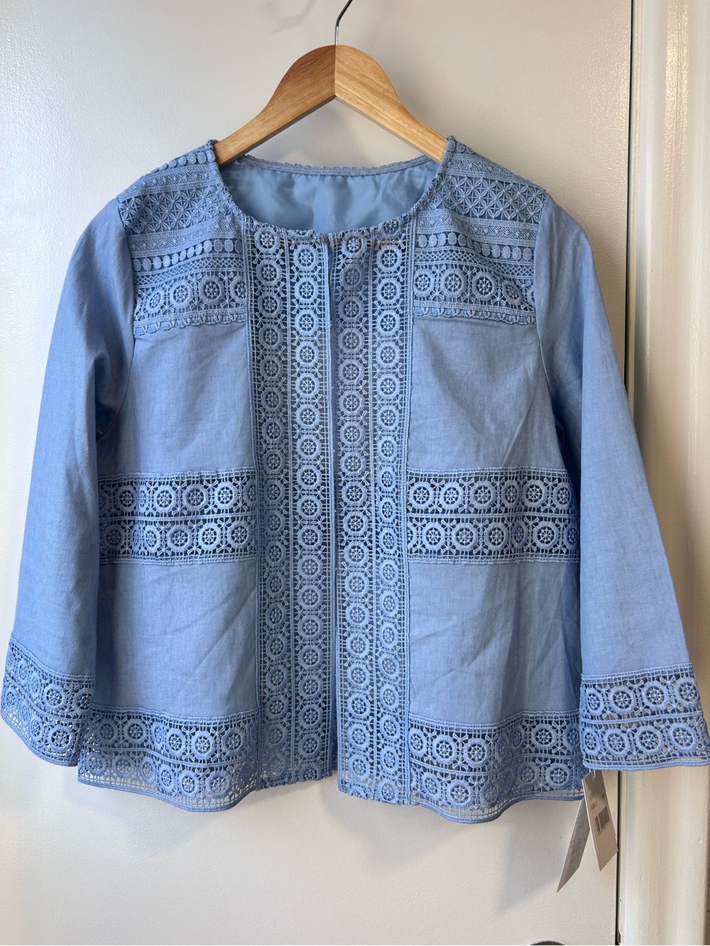 Cotton Linen Embroidered Jacket Light Blue